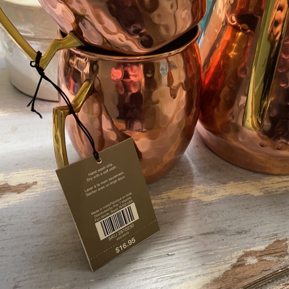 NWT Pier 1 Hammered Copper Pitcher + 4 Mugs *NEW* - Picture 4 of 5